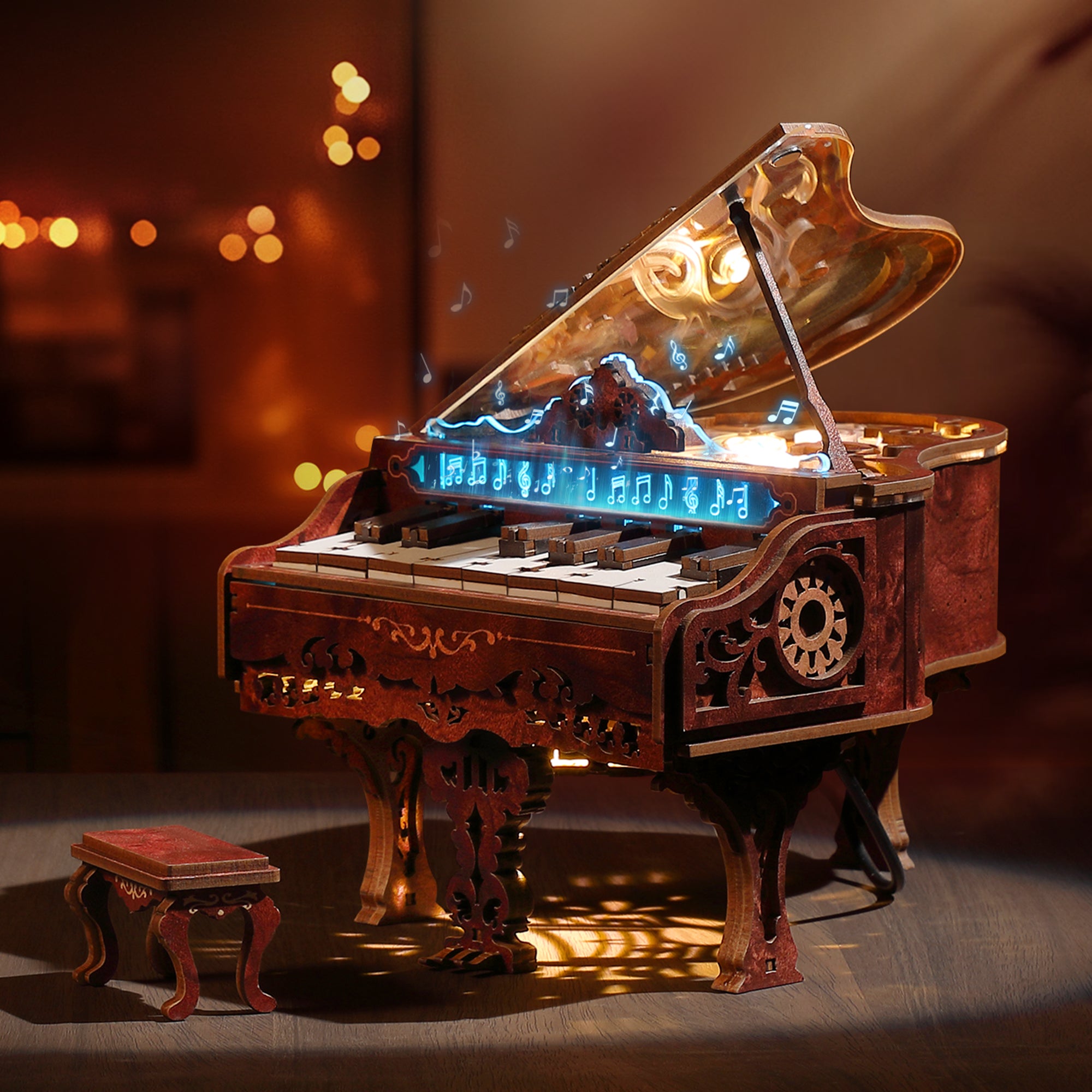FUNPOLA 3D Wooden Puzzle Piano Kit – Playable Keyboard with LEDs