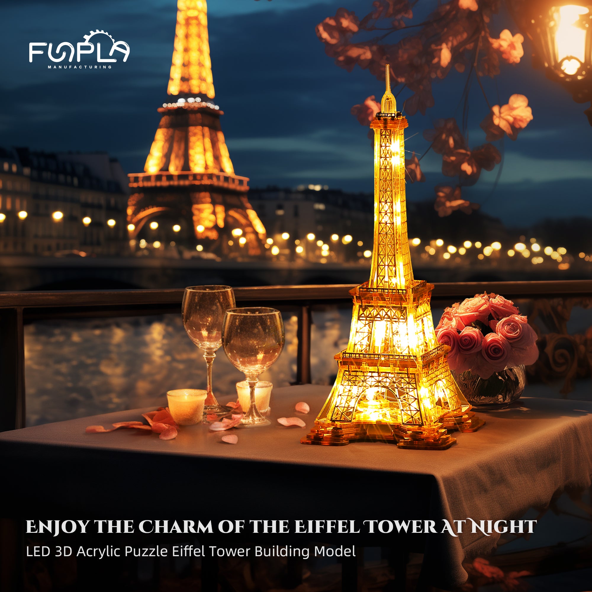 FUNPOLA 3D Puzzle Eiffel Tower Building Model with LEDs - Standard, Gold