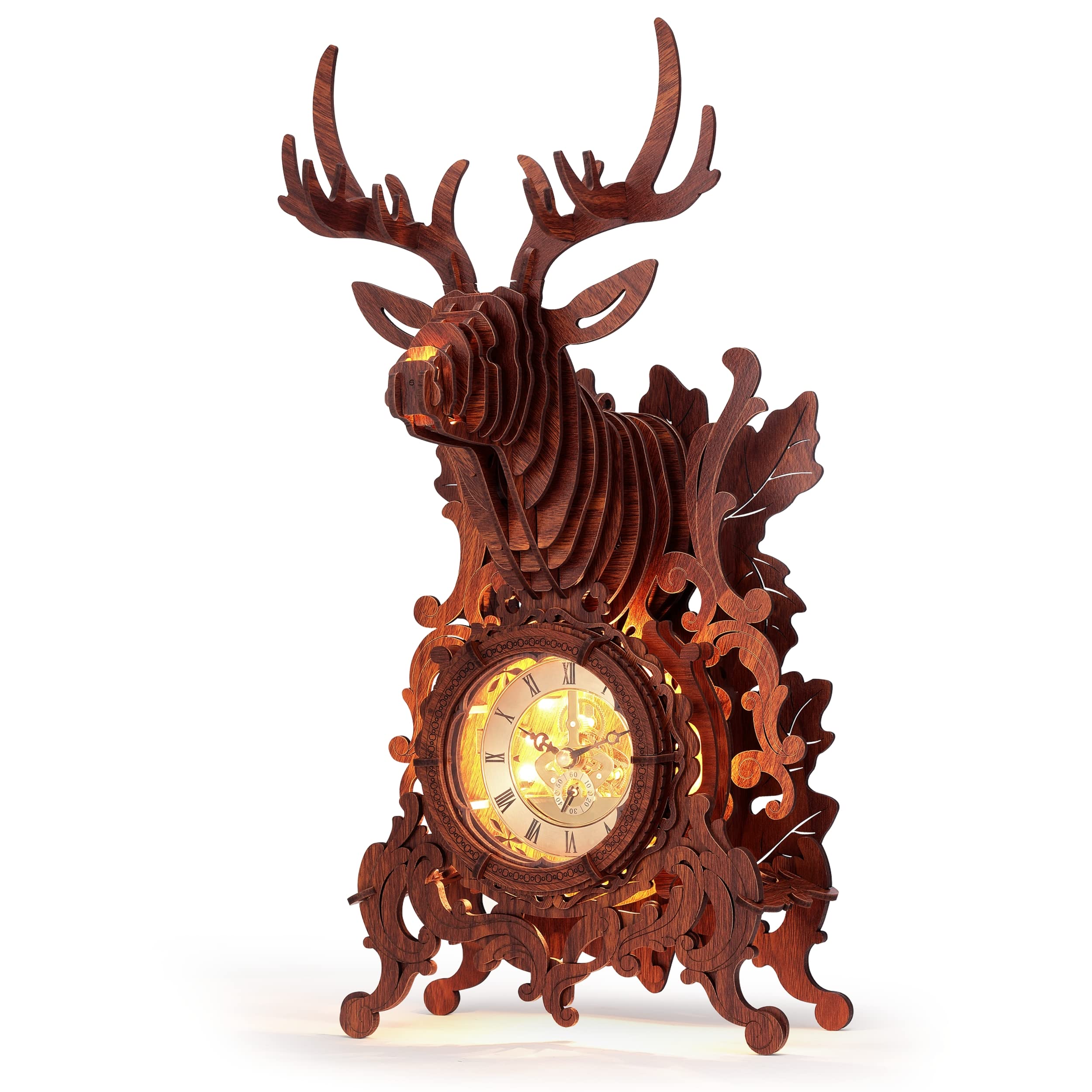 FUNPOLA 3D Wooden Puzzle Deer Clock with LEDs