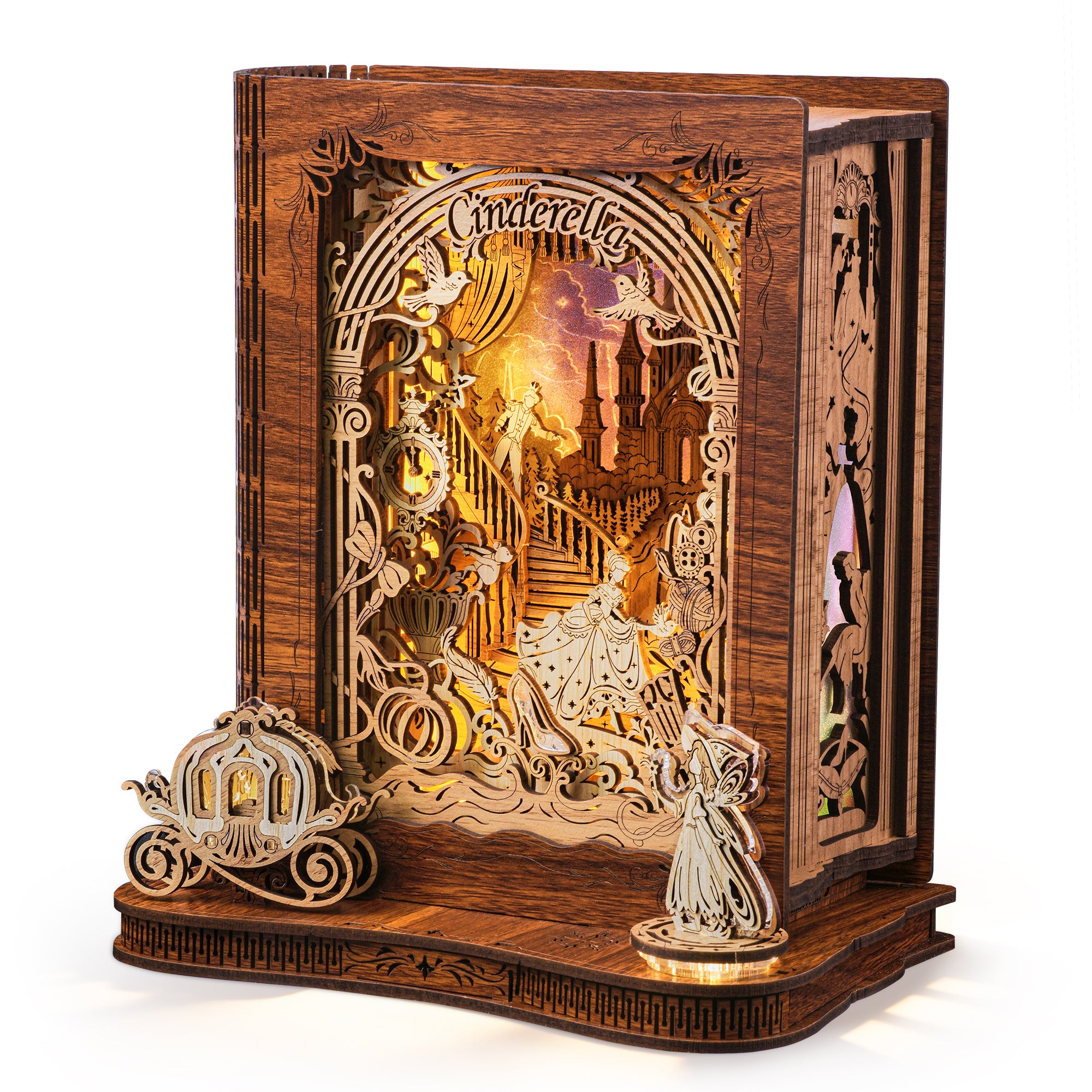 FUNPOLA Cinderella LED 3D Puzzle Nightlight – DIY Storybook Book Lamp – 3D Wood Puzzle Gifts, Home Décor for Adults