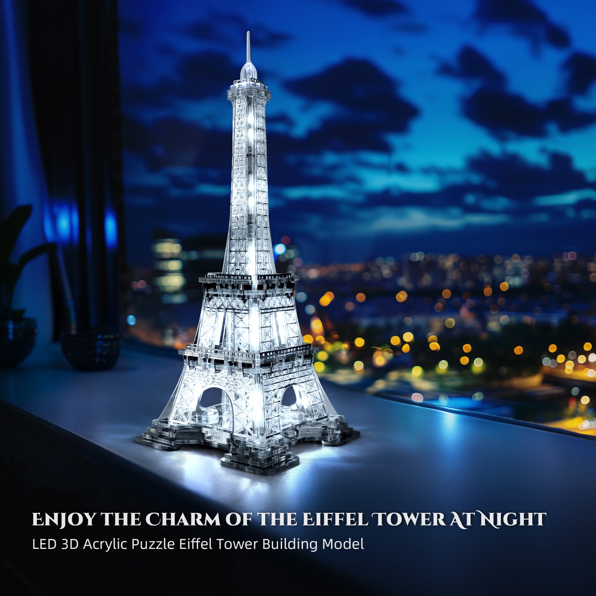 FUNPOLA 3D Puzzle Eiffel Tower Building Model with LEDs - Standard, Sliver