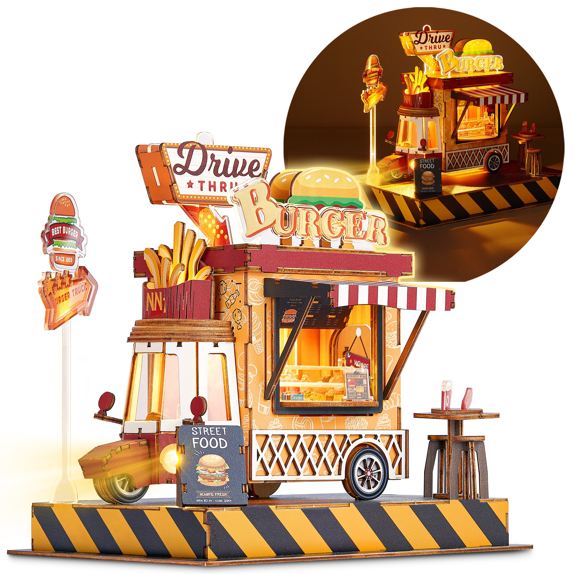 FUNPOLA 3D Wooden Puzzle Burger Truck Model with LEDs