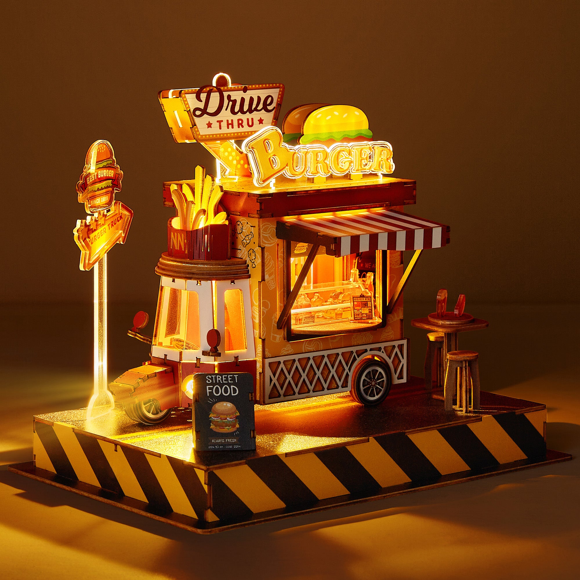 FUNPOLA 3D Wooden Puzzle Burger Truck Model with LEDs