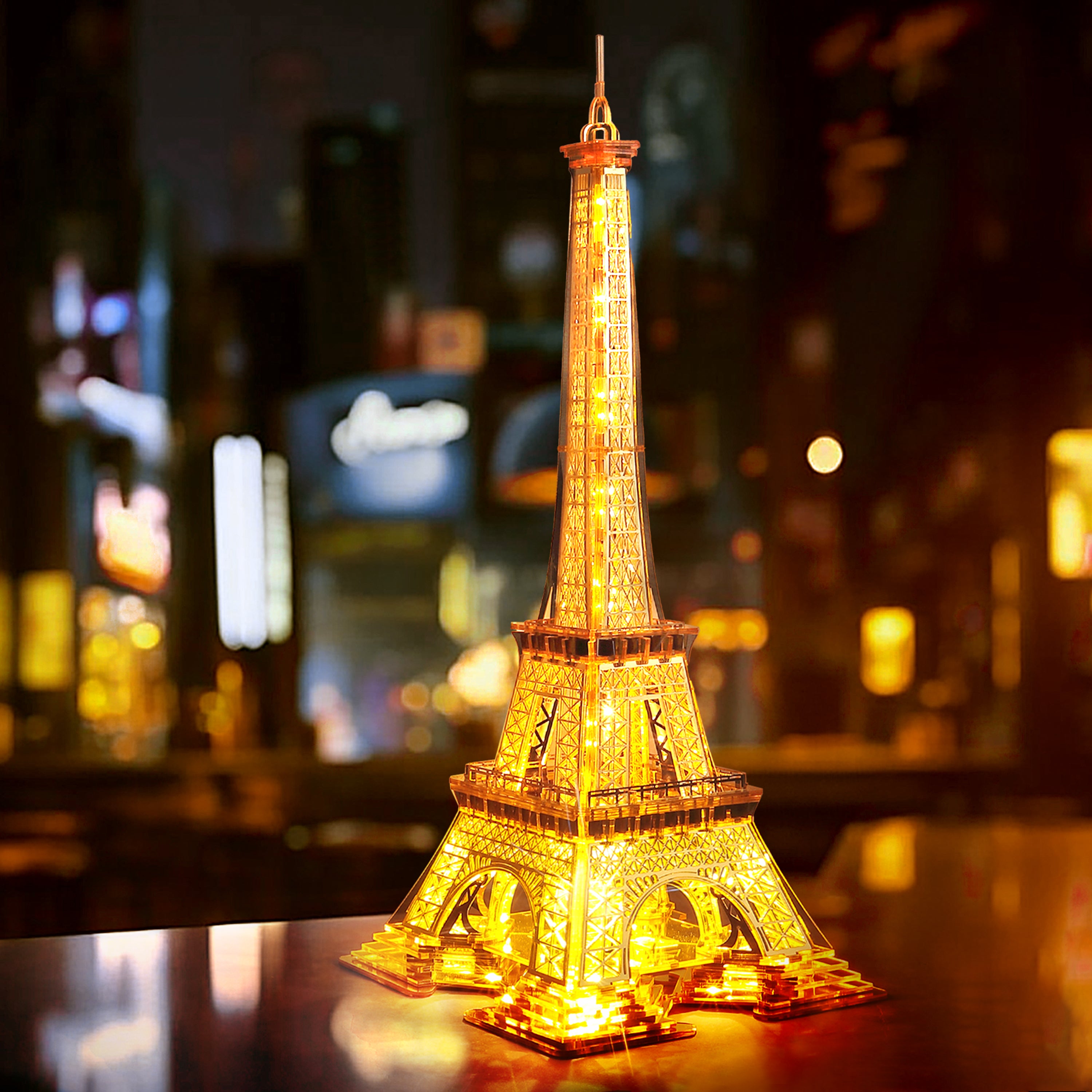 FUNPOLA 3D Puzzle Eiffel Tower Building Model with LEDs - Large, Gold