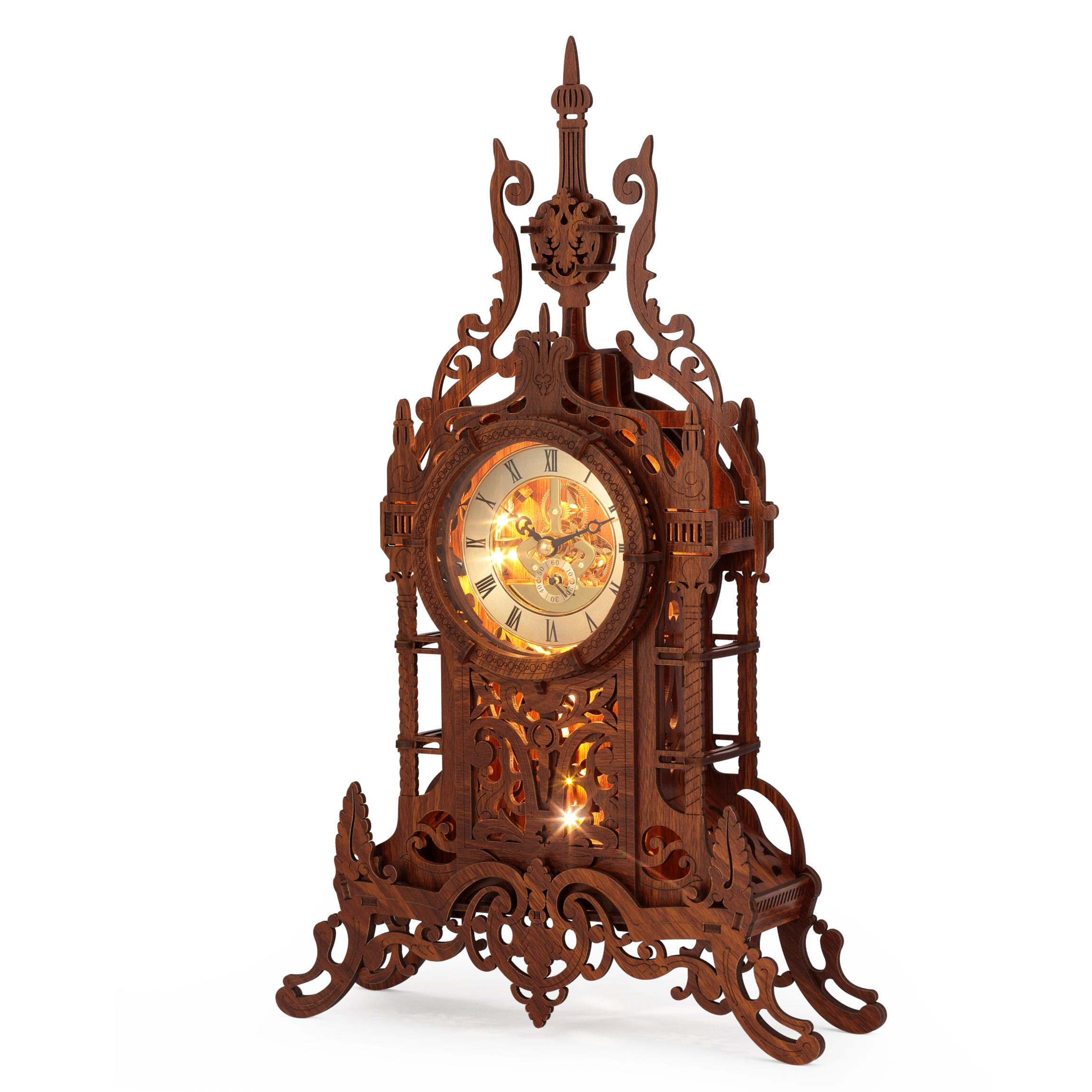 FUNPOLA LED 3D Wood Puzzle Clock Tower, 3D Puzzle Building Model, 3D Home Décor Puzzle DIY 3D Puzzle Clock Kit (LED-WTC02)