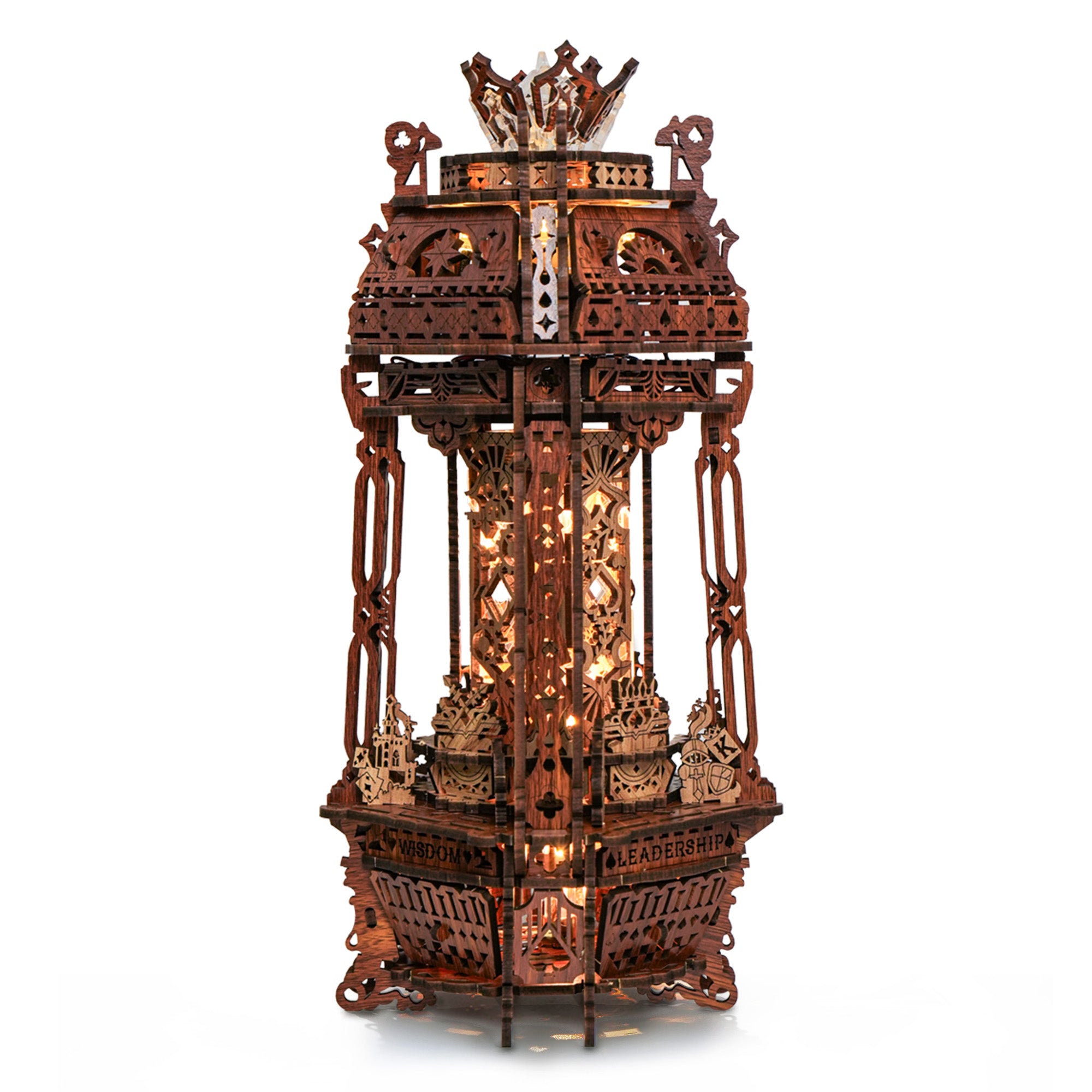 FUNPOLA 3D Wooden Puzzle Poker World Projector Lamp with Music Box - Black Walnut