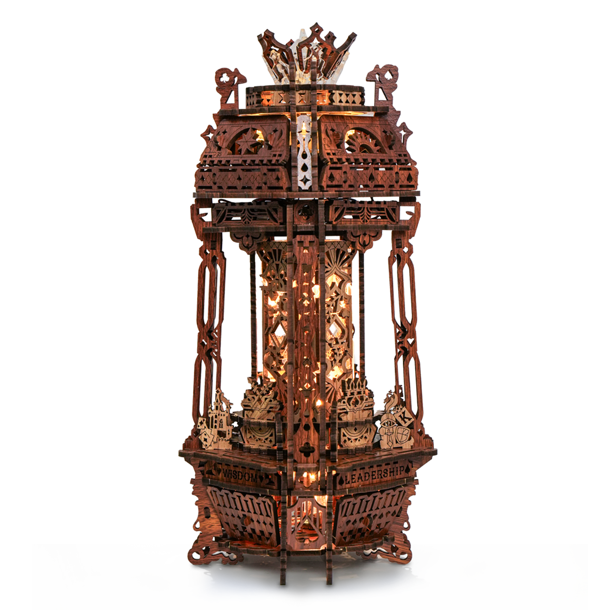 FUNPOLA 3D Wooden Puzzle Poker World Projector Lamp with Music Box - Black Walnut