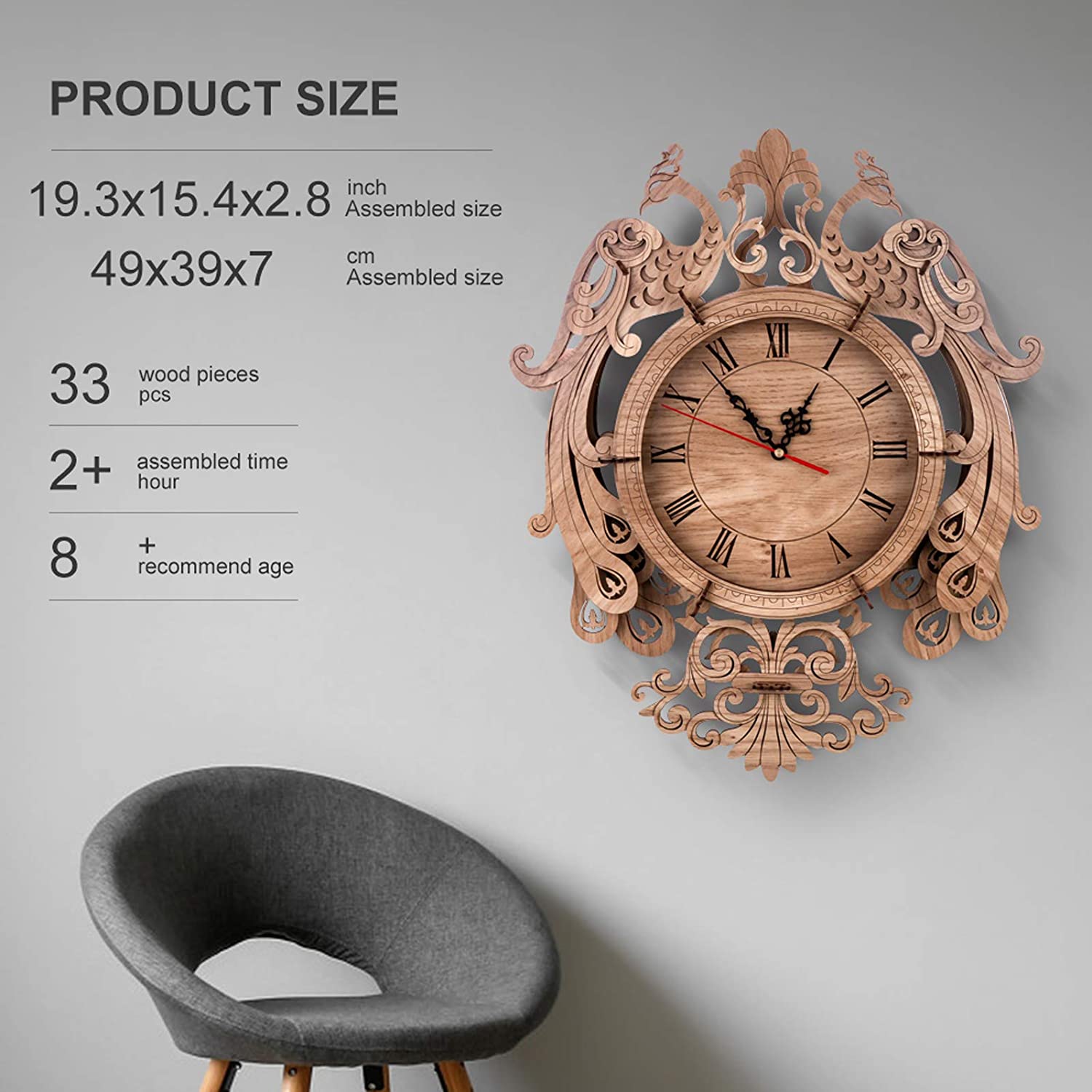 FUNPOLA 3D Wooden Pendulum Clock Puzzle,3D Home Décor Puzzle DIY 3D Puzzle Clock Kit