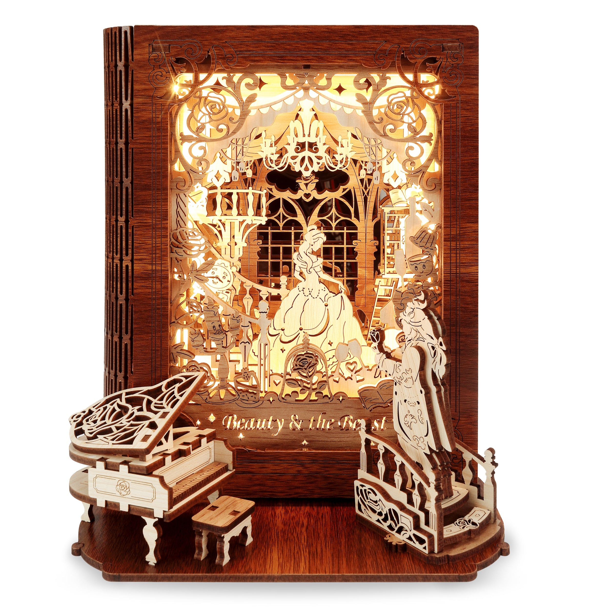FUNPOLA 3D Wooden Puzzle Beauty and The Beast Book Lamp