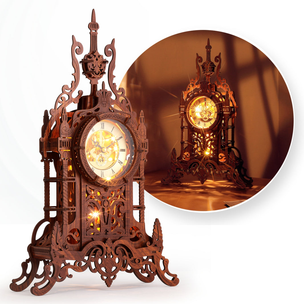 Clock Tower (LED-WTC02) | FUNPOLA LED 3D Wood Puzzle Clock Tower, 3D Puzzle Building Model, 3D Home Décor Puzzle DIY 3D Clock Kit for Adults (LED-WTC02)