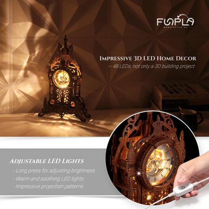 Clock Tower (LED-WTC02) | FUNPOLA LED 3D Wood Puzzle Clock Tower, 3D Puzzle Building Model, 3D Home Décor Puzzle DIY 3D Clock Kit for Adults (LED-WTC02)