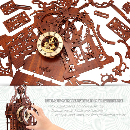 Clock Tower (LED-WTC02) | FUNPOLA LED 3D Wood Puzzle Clock Tower, 3D Puzzle Building Model, 3D Home Décor Puzzle DIY 3D Clock Kit for Adults (LED-WTC02)