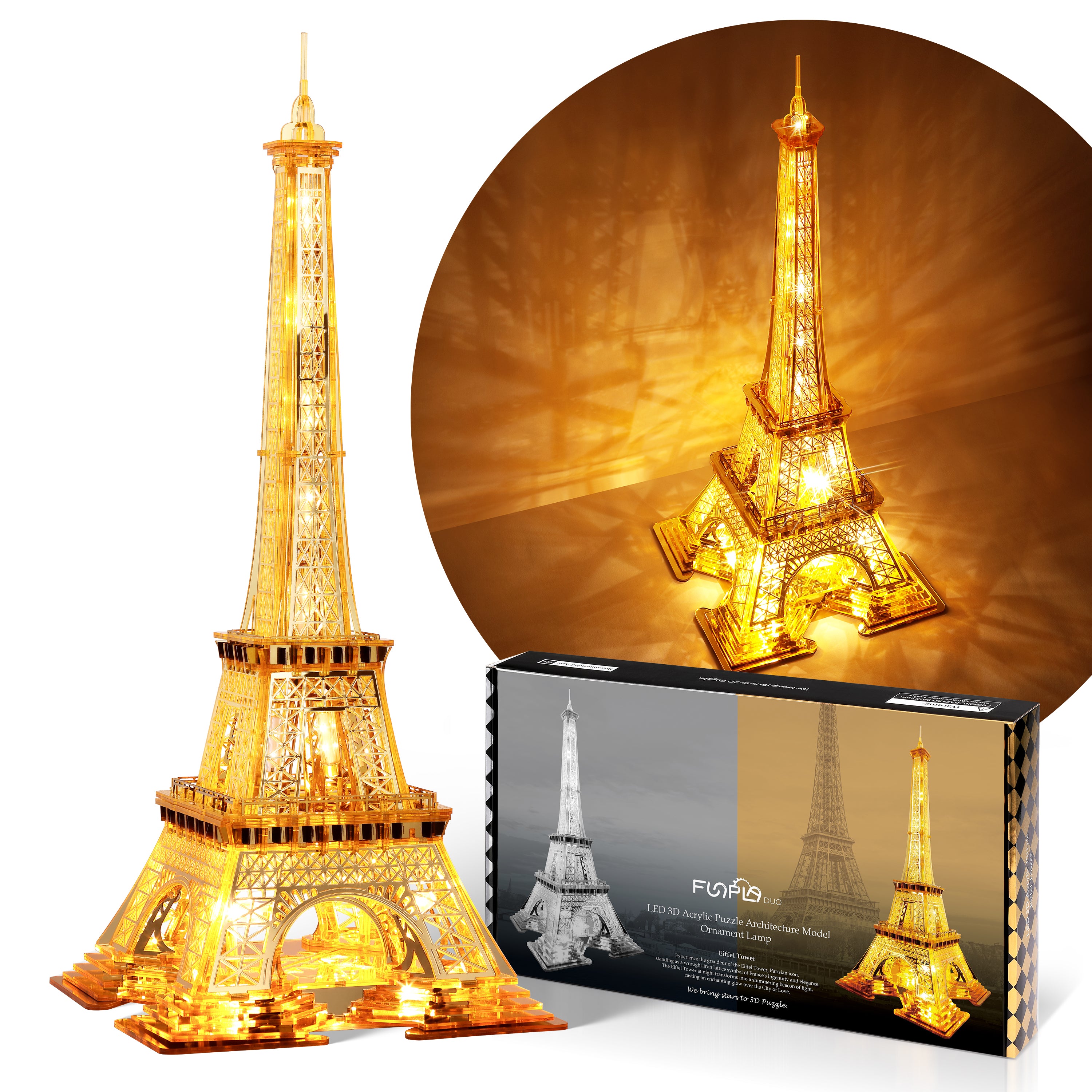 FUNPOLA 3D Puzzle Eiffel Tower Building Model with LEDs - Large, Gold