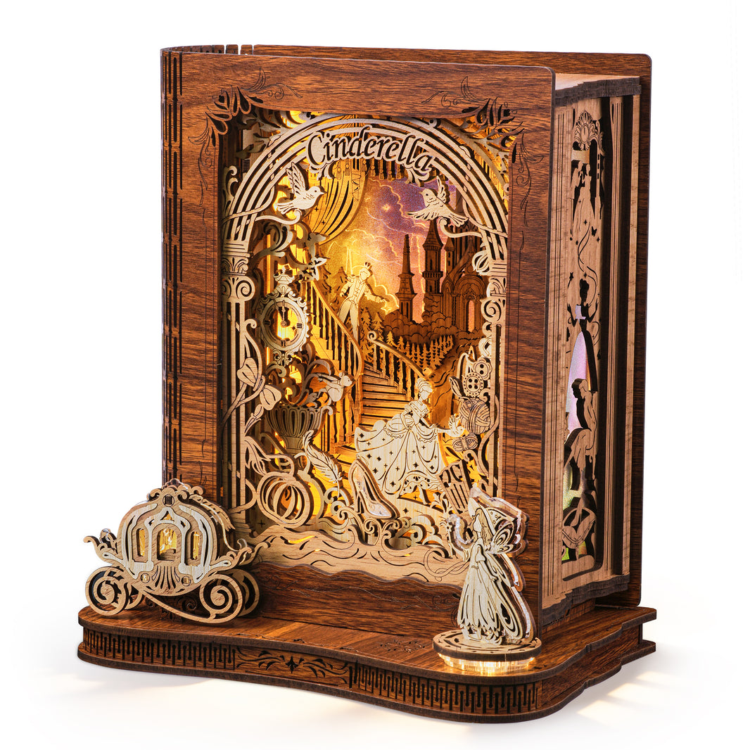 Cinderella Storybook lamp | FUNPOLA Cinderella LED 3D Puzzle Nightlight – DIY Storybook Book Lamp – 3D Wood Puzzle Gifts, Home Décor for Adults