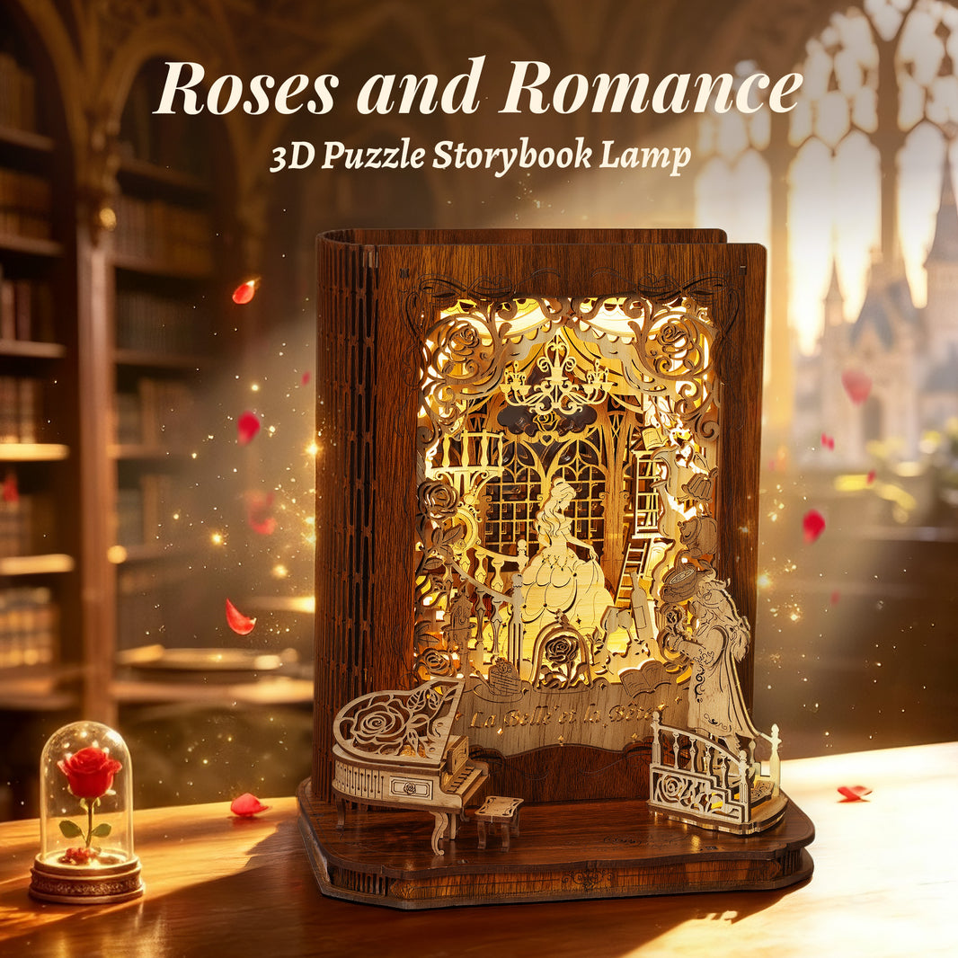 Belle et la Bête Storybook lamp | FUNPOLA La Belle et la Bête LED 3D Puzzle Nightlight, DIY Storybook Lamp, D Wooden Puzzle Gifts, Home Decor for Adults