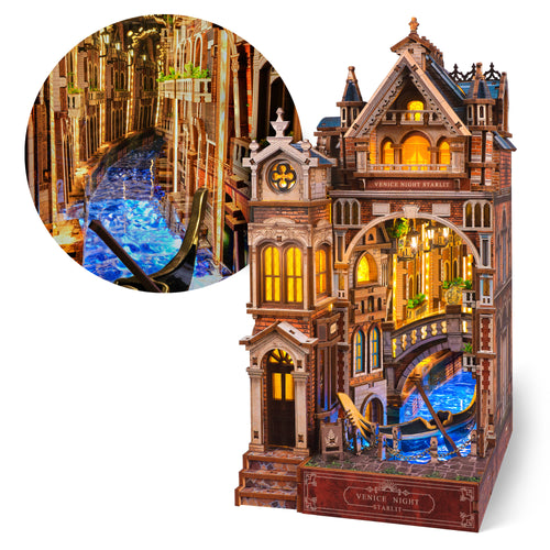 Venice Night Starlit | FUNPOLA 3D Wooden Puzzle Venice Night Starlit Book Nook Kit with Infinity Mirror & LEDs