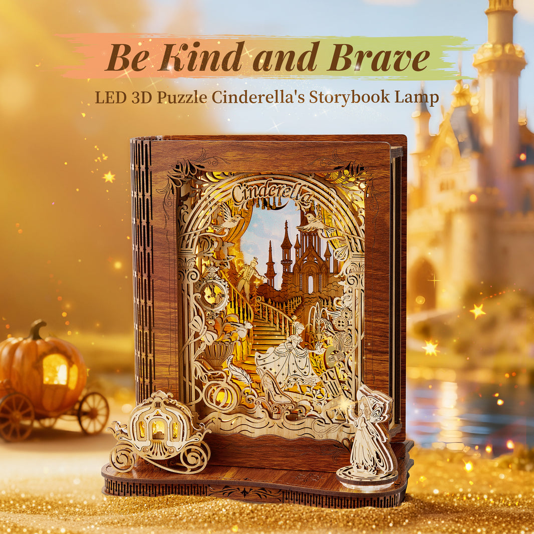 Cinderella Storybook lamp | FUNPOLA Cinderella LED 3D Puzzle Nightlight – DIY Storybook Book Lamp – 3D Wood Puzzle Gifts, Home Décor for Adults