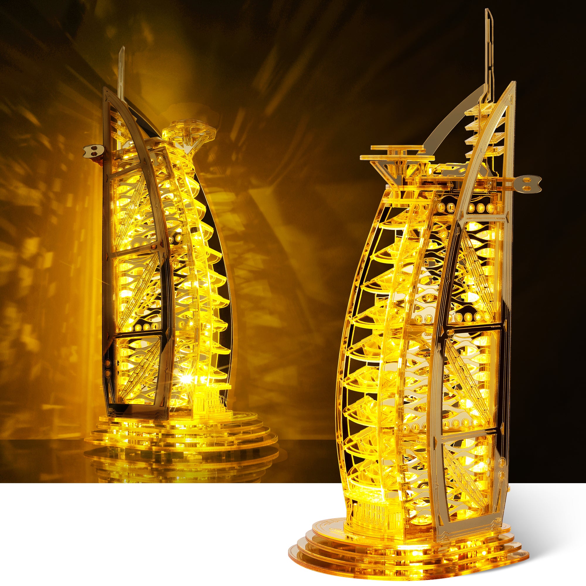 FUNPOLA 3D Wooden Puzzle Burj Al Arab Hotel with LEDs – Gold