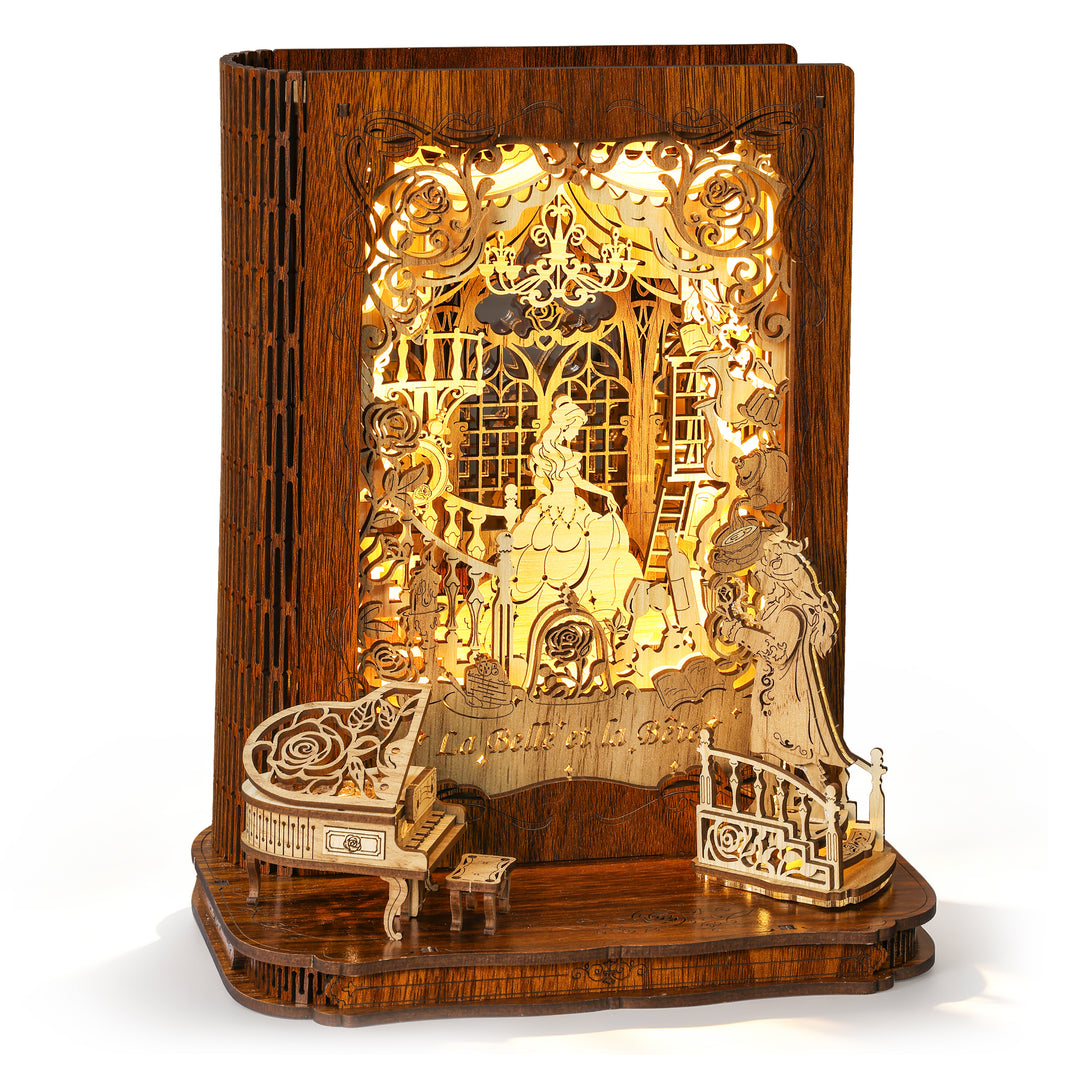 Belle et la Bête Storybook lamp | FUNPOLA La Belle et la Bête LED 3D Puzzle Nightlight, DIY Storybook Lamp, D Wooden Puzzle Gifts, Home Decor for Adults