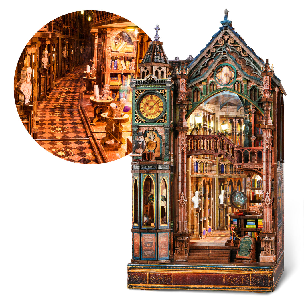 Whispering Page | FUNPOLA Magic Library Book Nook Kit – LED 3D Wood Puzzle with Infinity Mirror – DIY Bookshelf Decor, Miniature Craft Gift for Adults