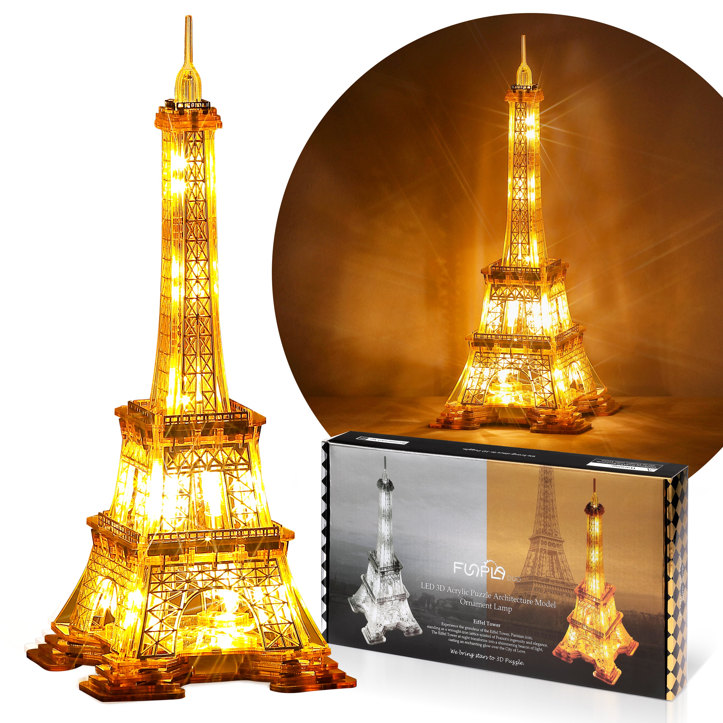 FUNPOLA 3D Puzzle Eiffel Tower Building Model with LEDs - Standard, Gold