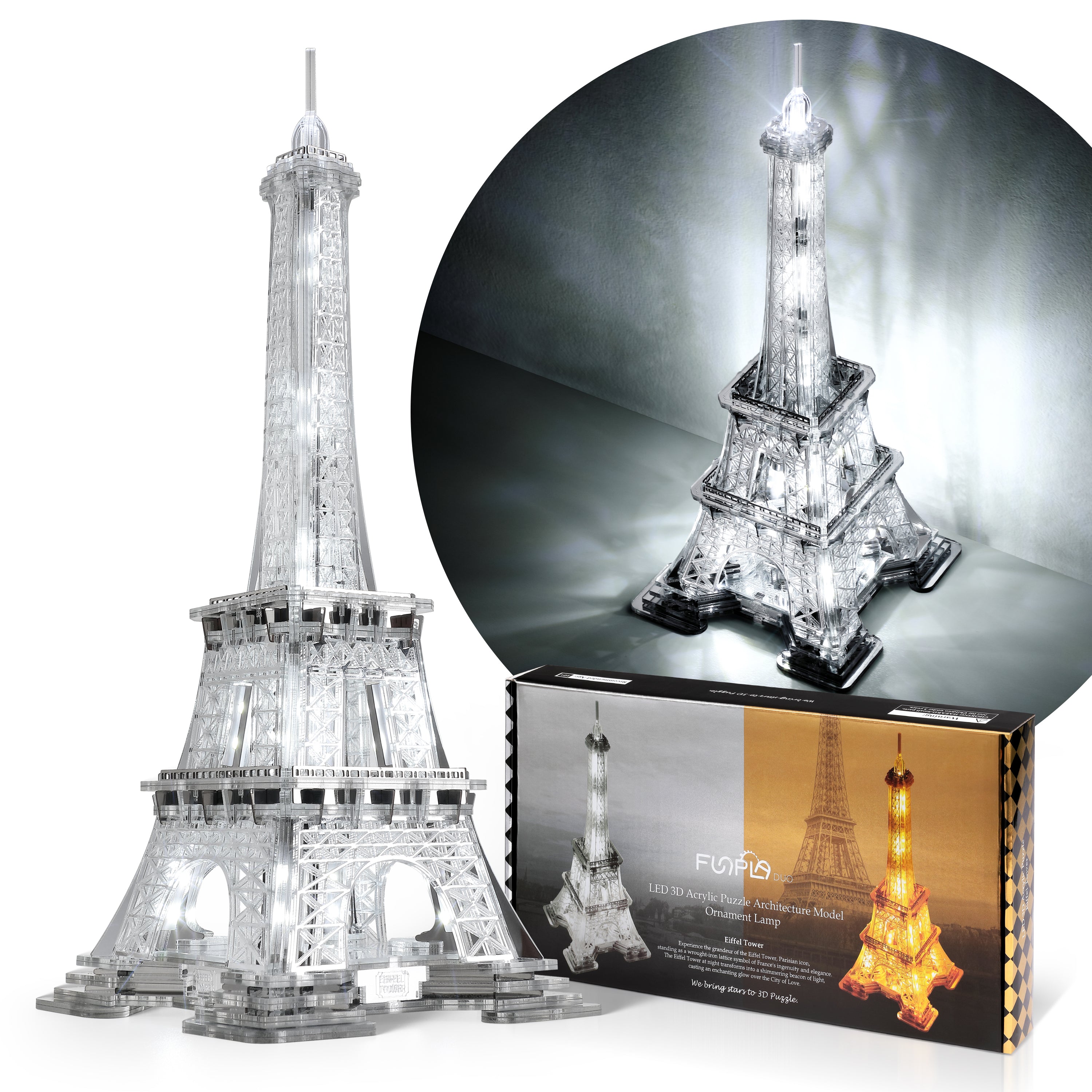 FUNPOLA 3D Puzzle Eiffel Tower Building Model with LEDs - Standard, Sliver