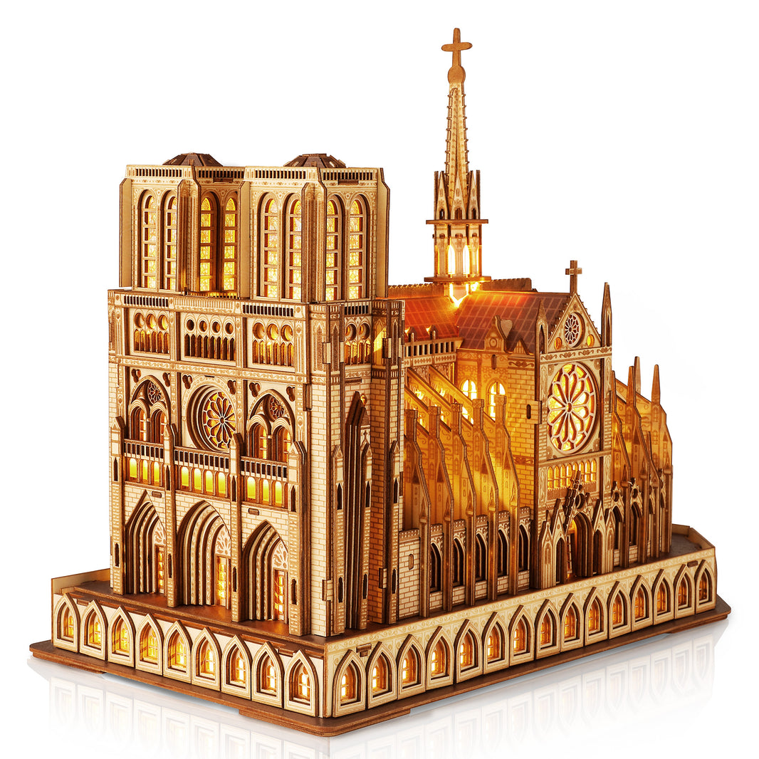 Notre Dame de Paris Model | FUNPOLA 3D Wooden Puzzle Notre Dame de Paris Architecture Model with LEDs