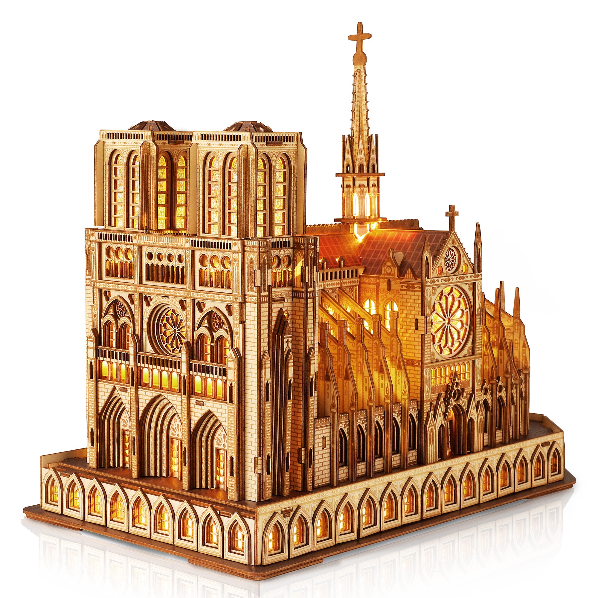 FUNPOLA 3D Wooden Puzzle Notre Dame de Paris Architecture Model with LEDs