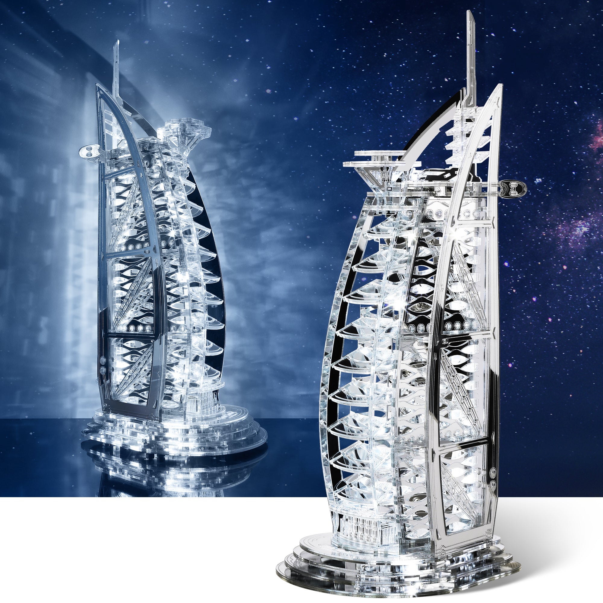 FUNPOLA 3D Wooden Puzzle Burj Al Arab Hotel with LEDs – Sliver