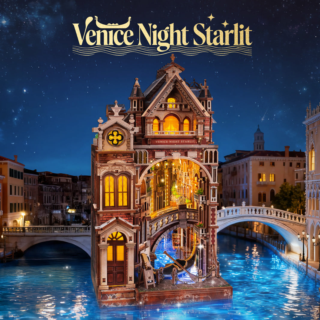 Venice Night Starlit | FUNPOLA 3D Wooden Puzzle Venice Night Starlit Book Nook Kit with Infinity Mirror & LEDs