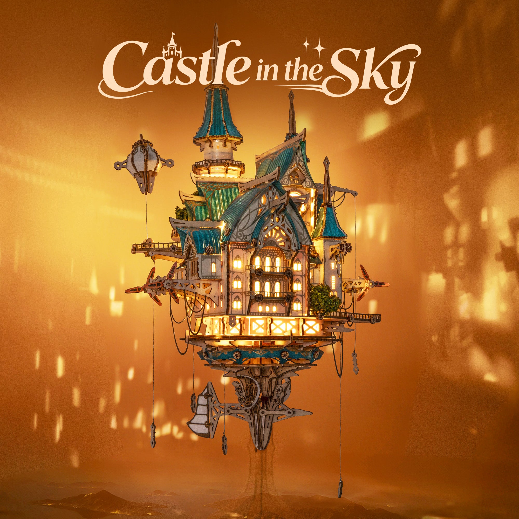 FUNPOLA 3D Wooden Puzzle Steam Castle Model – Steampunk Baroque Floating Castle DIY Building Kit