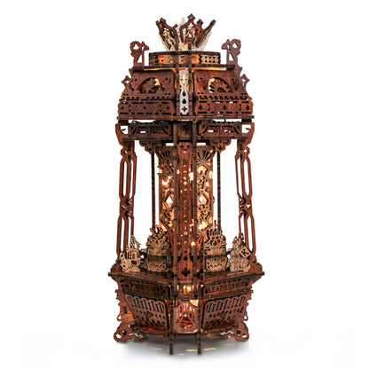Poker World Projector Lamp | FUNPOLA 3D Wooden Puzzle Poker World Projector Lamp with Music Box - Black Walnut