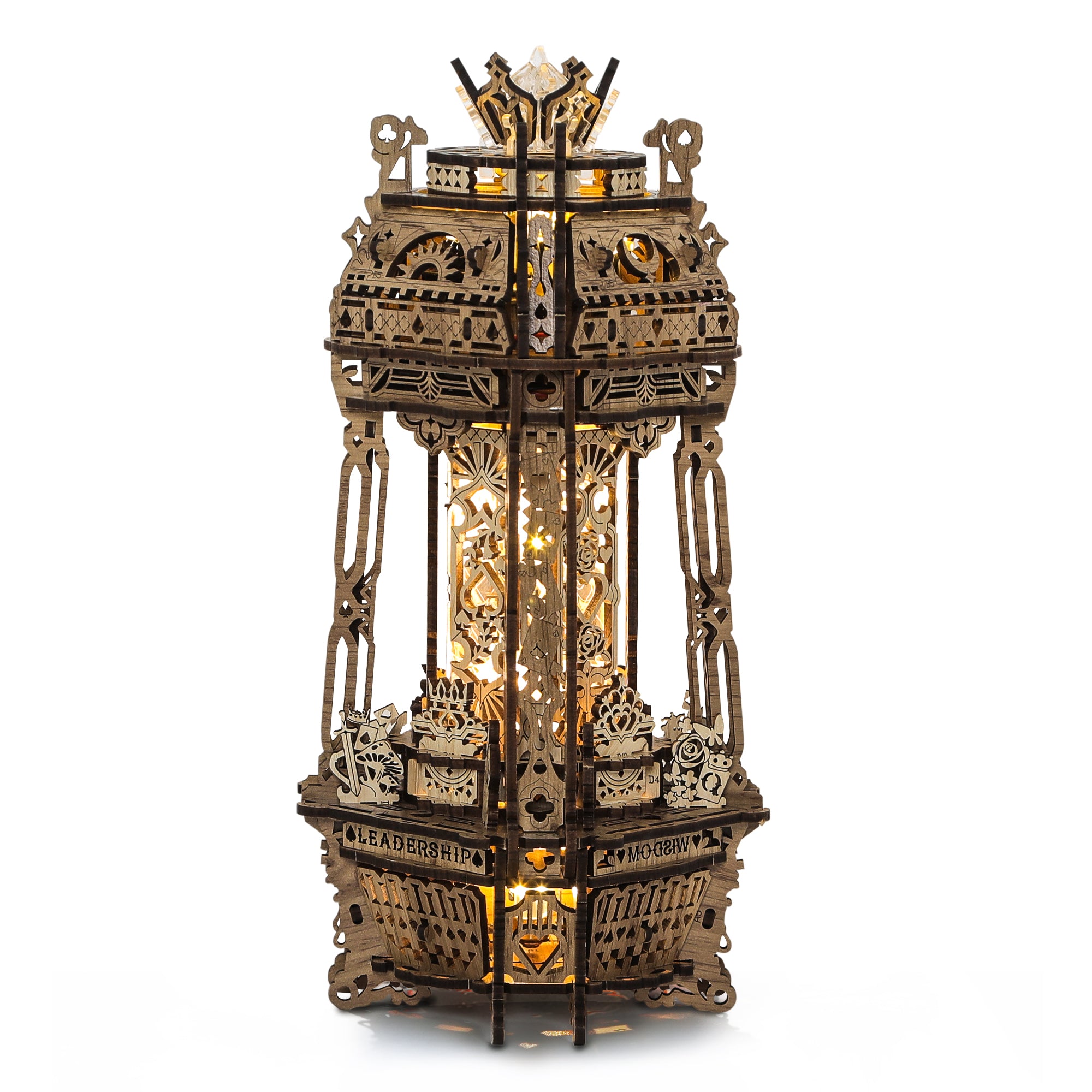 FUNPOLA 3D Wooden Puzzle Poker World Projector Lamp with Music Box - White Maple