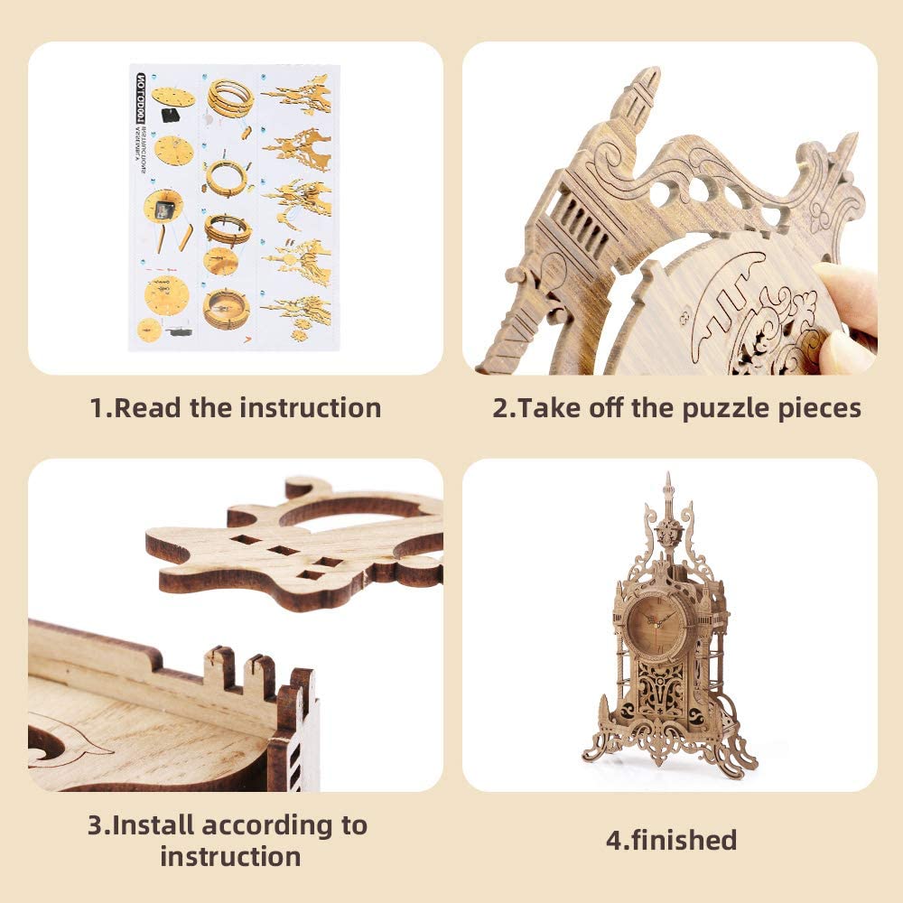 3D Wooden Puzzle Clock-Tower Desk Clock